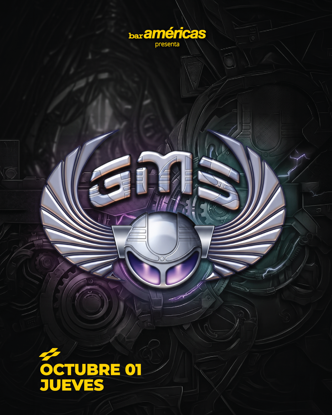 Flyer de GMS (Growling Mad Scientists) en Bar Americas