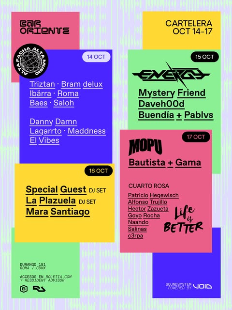 Flyer de Esta semana en Bar Oriente 14—17 OCT